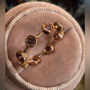 Hexagonal Rose Gold Ring with Purple Stones